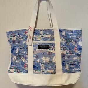 Vineyard Vines Nautical Blue and White Tote medium scenic tote coated canvas